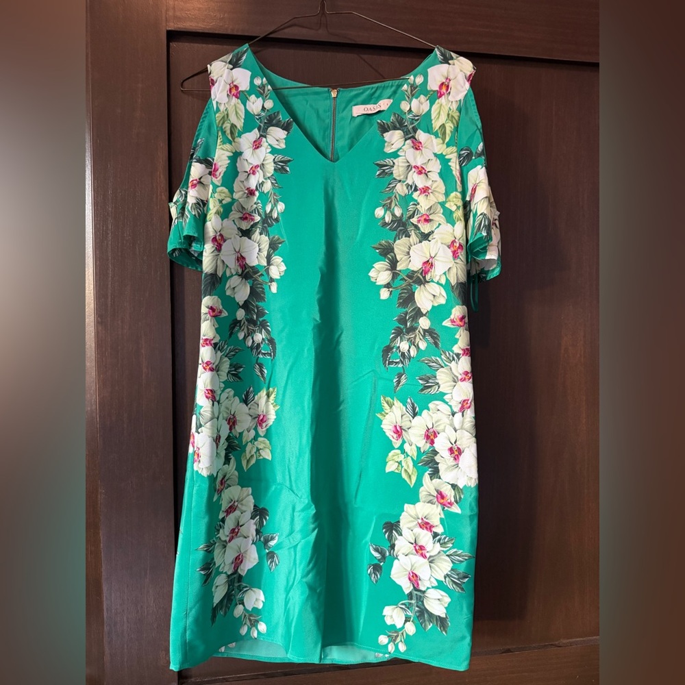 Oasis Teal Floral Cold Shoulder Dress